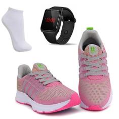 Imagem de Kit Tenis Feminino Academia + Relógio Digital Led + Meia (Pink, BR, Adulto, Numérico, 35)