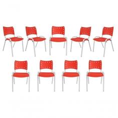 Imagem de Kit 9 Cadeiras Iso Para Escola Escritório Comércio Vermelha Base Branca