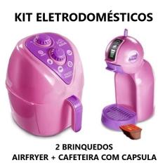 Imagem de Kit Cozinha Infantil com 2 Brinquedos AirFryer e Cafeteira Dolce Gusto com 1 Capsula