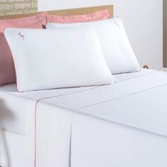 Imagem de Jogo De Cama Lençol Joana Casal King Tecido Algodão 200 Fios 04 Peças - Branco