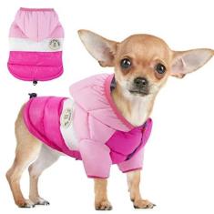 Imagem de FUAMEY Casaco de inverno para cães, casaco acolchoado quente para animais de estimação colete de neve bonito à prova de vento roupas para cães quentes à prova d'água ao ar livre leve com capuz para