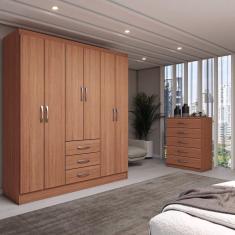 Imagem de Guarda-Roupa Casal Rose 6 Portas 3 Gavetas com Cômoda 5 Gavetas Cinamomo - Panorama Móveis