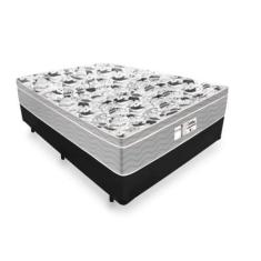 Imagem de Cama Box Casal Tecido Sintético Preto Com Colchão De Molas Ensacadas -
