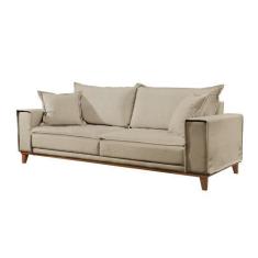 Imagem de Sofá Fixo Aquiles 3 Lugares Luxo 2,0m Castellar Móbile, Linho Bege