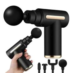 Imagem de Pistola Massageadora Portátil de Led Elétrica Recarregável USB Muscular Massagem Relaxante Fisioterapia C/4 Ponteiras +6 Velocidades (Preto) da Marca Layed®
