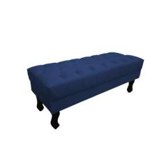 Imagem de Recamier Luis Xv Capitonê Retrô 100cm Suede Azul Marinho Pés Madeira M