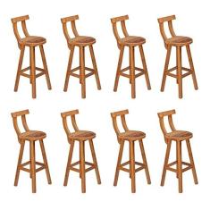 Imagem de Kit 8 Banquetas Alta com Encosto Madeira Maciça - Natural