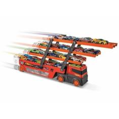 Imagem de Miniatura Caminhão Hot Wheels Mega Hauler Para 50 Carros, Cinza, Laran