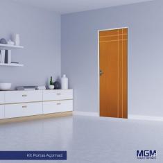 Imagem de Kit Porta de Madeira Decorada 215x75cm com Batente de Aço 6cm Mantiqueira MGM Mogno