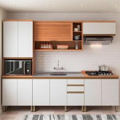 Imagem de Cozinha Completa Macadâmia 10 Portas 3 Gavetas Freijó/Branco - Telasul