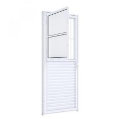 Imagem de Porta de Giro Mista Natural com Postigo Grade Riobras Alumínio 215cm x 85cm Branco