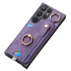 Imagem de Capa de telefone com suporte de anel para Samsung Galaxy S21 S20 FE S24 S23 S22 Ultra S10 Plus S9 S8 Capa magnética de couro com compartimento para cartão, roxa, para Galaxy S21