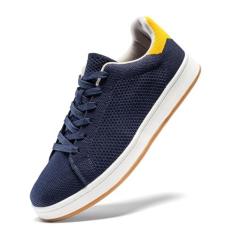 Imagem de U.Ofeiy Tênis masculino moderno de malha respirável, clássico, cano baixo, leve, confortável, cadarço e caminhada masculino, Azul marinho, 41