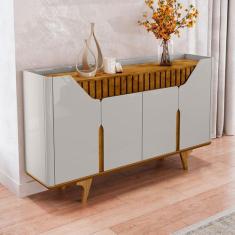 Imagem de Balcão Buffet Tamisa 4 Portas Ripado Off-White/Naturalle - Móveis Bech