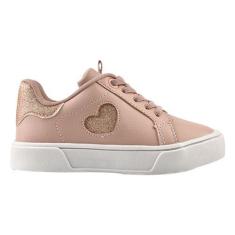 Imagem de Tênis Infantil Feminino Rose Solado Branco Com Detalhe De Coração Na L
