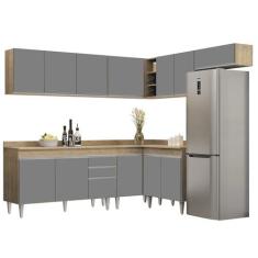 Imagem de Armário de Cozinha Modulado de Canto 7 Peças CP23 Balcão com Tampo Castanho/Cinza - Lumil