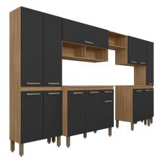 Imagem de Cozinha Modulada 7 Peças 14 Portas Tieli Boreal/preto - Móveis Arapongas