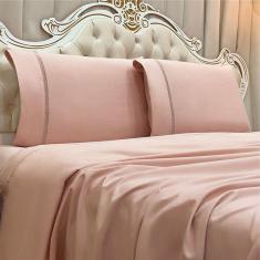 Imagem de Jogo de Cama Lençol Stella Casal 4 Peças Percal 300 Fios Ponto Infinito Macio - Rosê