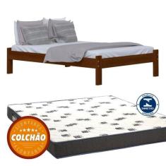 Imagem de Cama Turca Casal Madeira Maciça Cor Castanho + Colchao - Nemargi