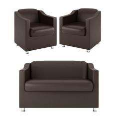 Imagem de Kit Sofá Namoradeira Reforçada Tilla + 02 Poltronas marrom