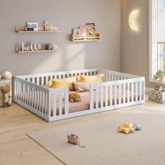 Imagem de Cama Montessoriana Casal Giulia Madeira Maciça com Grade Branco - Casa
