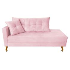 Imagem de Recamier Azura 160cm Com Almofada Lado Direito Suede Cor Rosa Bebê