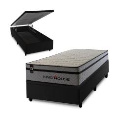 Imagem de Conjunto Box Baú Preston Cinza 96x203x78 c/ Molas Ensacadas 