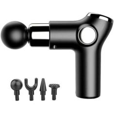 Imagem de Mini Massageador Muscular Profissional Recarregável Silencioso. Recarregável via USB Tipo C, ótimo para usar antes, ou após exercícios físicos. Com 4 diferentes “Cabeças” e 6 níveis de intensidade.