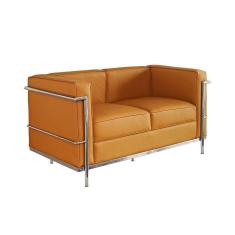 Imagem de Sofa Le Corbusier De 2 Lugares Cromado Em Sintético Caramelo Cor Amarelo
