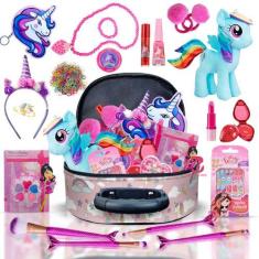 Imagem de  Maleta de Maquiagem com Pinceis de Sereia Infantil Princesas e unicór