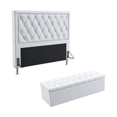 Imagem de Kit Cabeceira Estofada Centaurus 195 Para Cama King e Calçadeira Sagitarius Couro Artificial  Aradecor