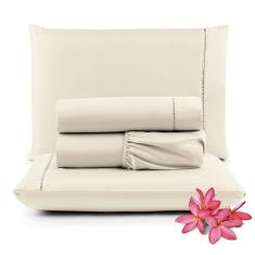 Imagem de Jogo De Lençol Primor Queen 4 Peças Percal 400 Fios Ponto Palito - Palha