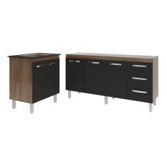 Imagem de Balcão Cozinha Gabinete Para Pia 138 cm Carine e Balcão Para Cooktop 4 Bocas Fran Savana Preto