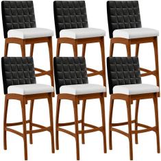 Imagem de Kit 06 Banquetas Altas Mila Preto Corano Branco