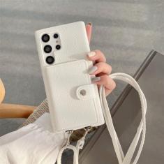 Imagem de Capa de telefone com alça de ombro de couro de lichia da moda para Samsung S23 Ultra S20 S21 S22 Note 8 9 10 20 Capa carteira crossbody, branca, Note 20 Ultra