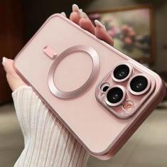 Imagem de Capa magnética para iphone 15 14 13 12 11 pro max plus moda chapeamento fosco fosco casos capa, rosa, para iphone 13 promax