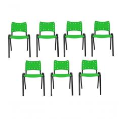 Imagem de Kit 7 Cadeiras Iso Para Escola Escritório Comércio Verde Base Preto