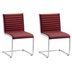 Imagem de Kit 2 Cadeiras Escritório Fixa Vermelha Sem Braços Cromada - Alezzi