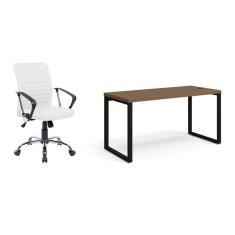 Imagem de conjunto de mesa munique carvalho 150 cm com cadeira de escritório diretor giratória oslo branca