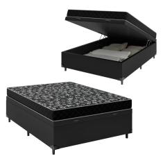 Imagem de Cama Box Baú Casal 138 Sintético Preto com Colchão de Espuma D20 - Tampo Preto 12cm