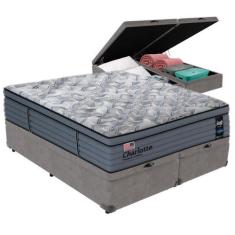 Imagem de Cama Box Baú Cinza E Colchão King Charlotte Molas Ensacadas Sealy
