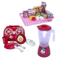 Imagem de Cozinha Infantil Chefe Menino Vermelho Mercado Fogão 21pç