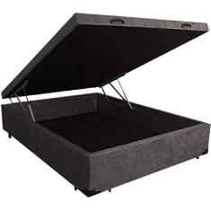 Imagem de Cama Box Baú Casal Suede Cinza com Pistões a gás - Real Comfort estofa