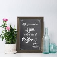 Imagem de Quadro Decorativo com Moldura Marrom Amor e Café 22x32cm