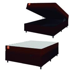 Imagem de Cama Box Baú Casal Colchão Molas Qatar 138x188x63cm Marrom / Branco - Suporta até 200Kg po
