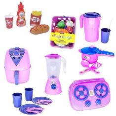 Imagem de Cozinha Menina Brinquedo Cooktop Air Fryer Mercadinho 34Pç - Altimar