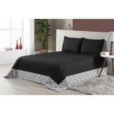 Imagem de Jogo De Cama Vitória Queen Preto Com Babado Estampado 3 Pçs - Brucebab