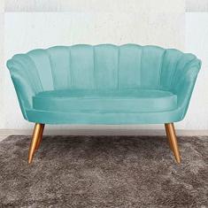 Imagem de Namoradeira Estofada Decorativa Para Recepção Pétala Veludo Azul Turquesa - LM DECOR