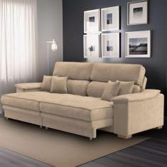 Imagem de Sofá 3 Lugares Retrátil e Reclinável Nicolas Veludo Bege - Mobly
