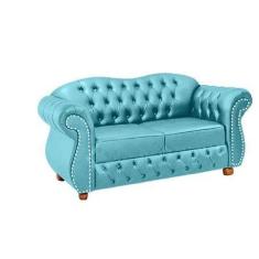 Imagem de Sofá Chesterfield Merlo 2 Lugares 2,00 Suede Azul Tiffany/ Decoração,